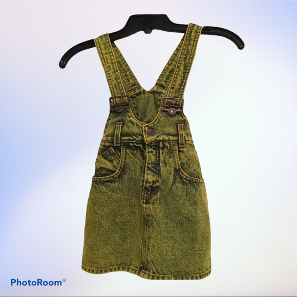 Girls Yellow Denim Stone Wash Overall Dress Size 6 - Picture 1 of 13